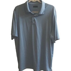 PGA Tour‎ Golf Short Sleeve Striped Blue Moisture Wicking Shirt Size Large